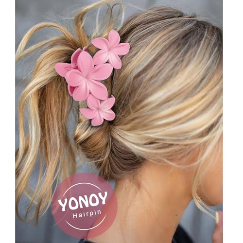 YONOY 6Pcs Flower Hair Clips for Women,Non-Slip Matte Flower Hair Clips for Women,Hawaiian Clip Large Plumeria Banana Cute Clip Beach Hair Accessories (Frosted gradient color) - color: Color B