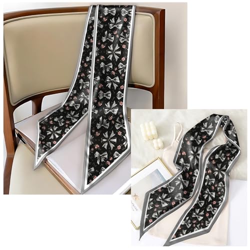 Head Hair Scarf Neck Silk Feeling Scarves Long Thin Satin Fashion Handbag Cute Decoration Women Girls 59 * 6.7'' - color: O-16-grey