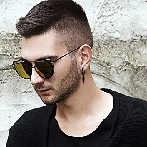 Aroncent 12PCS Stainless Steel Fake Tapers Mens Earrings Illusion Tunnel Cheater Piercing Jewelry Set for Men Women - color: Feather