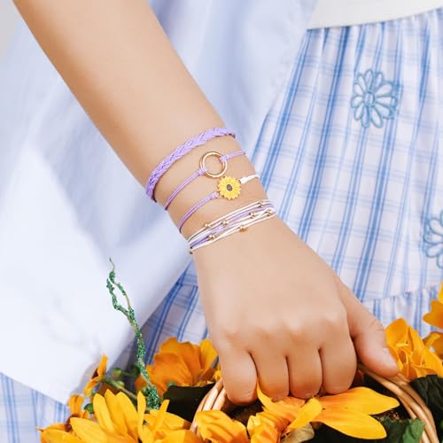 Sunflower Friendship Bracelets Boho Stackable String Bracelets Cute Trendy Gifts for Teen Girls Women - color: Purple