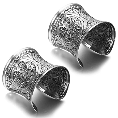 SONNYX 2 PCS Cuff Bracelets for Women Vintage Ethnic Wide Open Chunky Gold Silver Wrist Cuff Warp Bracelets for Cosplay or Belly Dance - color: SILVER 2