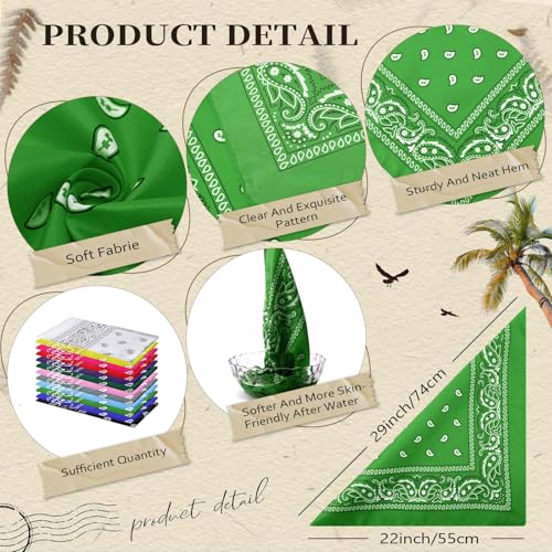 Suhine 24 Pcs Bandanas Bulk for Women Men 22 x 22 Inch Paisley Outdoor Headband Cowboy Handkerchief Summer - color: 12 Colors a