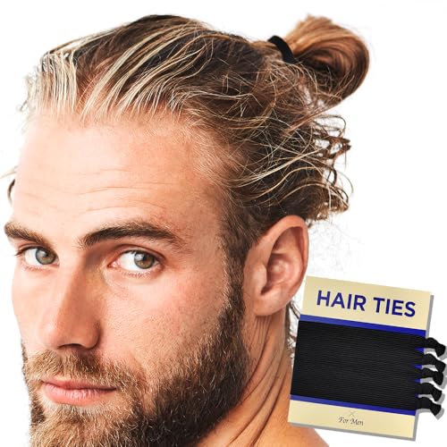 HAVHAF Knotted Mens Hair Ties For Men 5 pcs (Wide, Black) - No damage Crease Breakage Man Bun Hair Tie Men with Long Hair | For Buns Curly Thick Elastic Hair Ties For Guys | Perfect hairtie For Man - color: Black