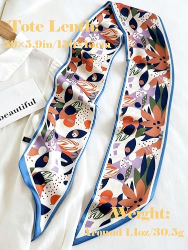 kcctoo 59" Mulberry Silk Like Head Scarf Women's Fashion Square Neck Satin Scarfs for Bag Hair Scarves Gift 59 * 5.9” - color: B002-color Block Flower