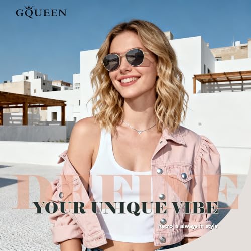GQUEEN Retro Round Polarized Sunglasses Womens Men Spring Hinge Metal Frame Trendy Hippie Oval Sun Glasses Shades UV400 - color: 2 Gold Black & Tortoise Green