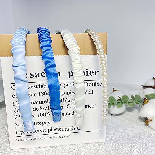 Ooosonlu Fashion Headbands Pearl Hairband Non-slip Bands Hair Accessories for Women Girls, Different Pattern - color: Blue