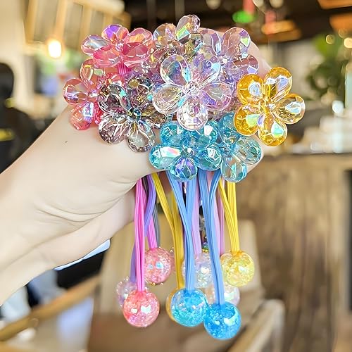 12PCS Ball Charm Hair Ties Colored Camellia Bead Rubber Band Bubble Hair Ties with Balls No Damage Ponytail Holders for Toddler Girls (Pink, Purple, Blue, Rose Red, Grey,Yellow) - color: Pink, Purple, Blue, Rose Red, Grey ,Yellow
