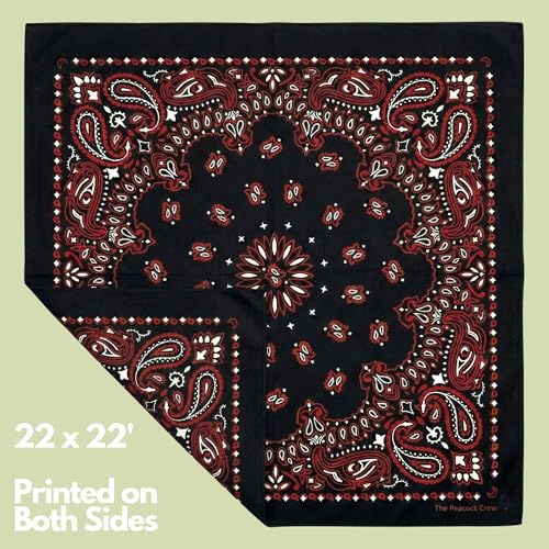 The Peacock Crew Premium Soft Cotton Bandanas Pack for Men and Women Paisley 22 x 22 inches - color: Pack of 10 Black Gothic