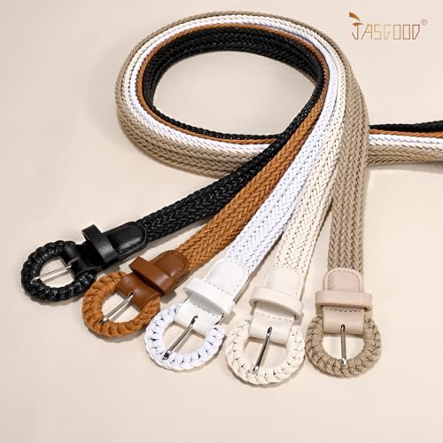 JASGOOD Women's Straw Braided Woven Boho Belt - Skinny Raffia Waist Strap for Summer Dresses & Jeans(Width:0.9") - color: Brown, size: Waist size below 38"
