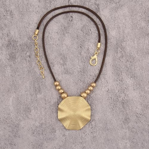 Boho Necklace for Women Adjustable Silicone Rope with Gold Beaded Pendant Chunky Handmade Vintage Jewelry - style: Bead Thread Necklace