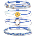 FANCY SHINY Easter Gifts Basket Stuffers Sunflower String Bracelet Boho Braided Rope Wrap Bracelets Cute Summer Beach Surfer Jewelry for Women - color: Royal Blue
