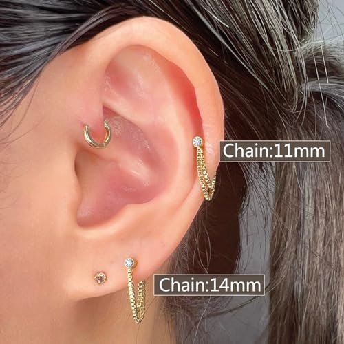 AoedeJ 2 Pairs Stud Earrings for Cartilage - Threadless Flat Back Earrings for Women - color: Gold-Chain1