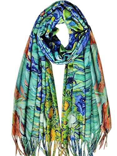 VENVSBEE Reversible Scarf Soft Large Shawl Wrap Blanket Double Sided Art Print Warm Pashmina Stoles Klimt Van Gogh Gifts - color: Art 07