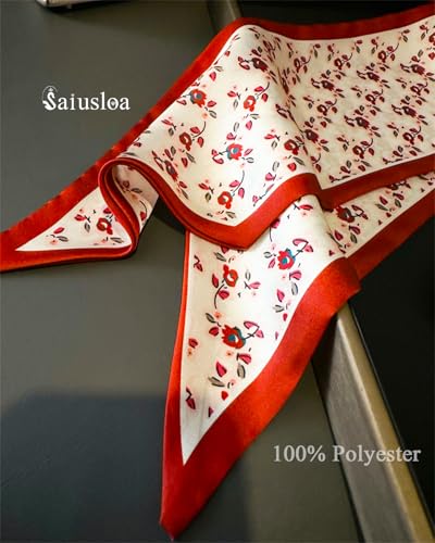 Purse Scarf For Handbags Head Scarves For Women's Hair Bags Scarfs Long Skinny Scarves Fashion Silky - color: A36-small Red Flowers