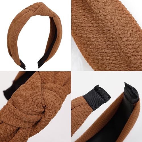 WOVOWOVO Knotted Headbands for Women, 4 Packs Wide Head Bands for Women's Hair Non Slip Boho Fashion Hairbands Top Knot Black Khaki Brown Hair Hoops Accessories - color: Neutral Color