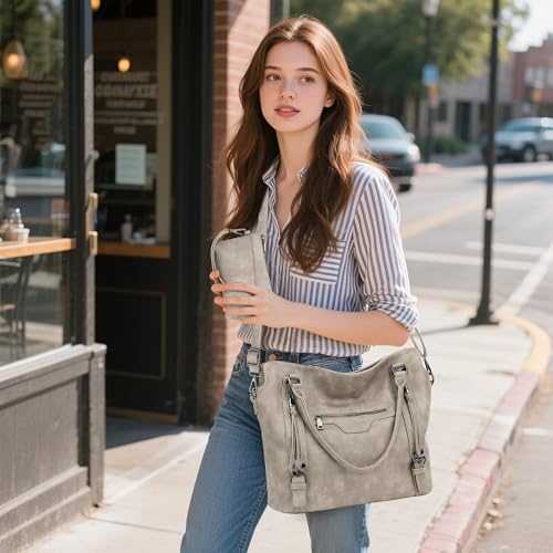 TANTOMI Tote Bag for Women Vegan Leather Purses and Handbags Ladies Waterproof Big Shoulder Bag for Travel - color: Grey.c