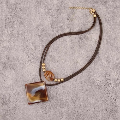 Bohemian Necklaces for Women Long Leather Necklace with Large Pendant Chunky Boho Hippie Jewelry Pendant Chocker Necklace - style: Bohemian Style Pendant Necklace