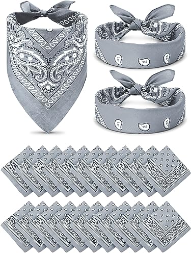 Unittype 36 Pieces Paisley Bandana Cowboy Bandanas Sports Novelty Headband Square Scarf Outdoor for Western Party Costume - color: Light Gray, style: Simple Style