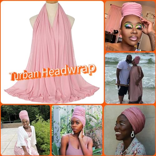 Nonbongoy Head Wraps for Black Women Stretch Headwraps Large Hair Wraps Hijab Scarves for Muslim Head Scarf Turban Headbands - color: 1-pink Headwrap