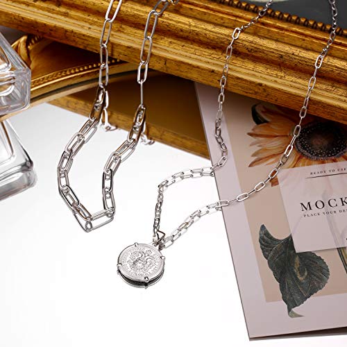 Turandoss 14K-Gold-Plated Necklaces for Women - Lock Evil Eye Medallion Vintage Coin Necklace Bee Sun Moon Shell Chain Necklace Layered Paperclip Chain Necklaces for Women Jewelry Gifts - style: Shells&Shells&Shells&Pearl