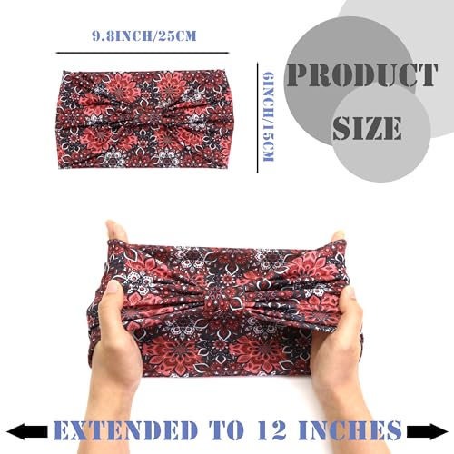 FULZTEY Wide Boho Headbands for Women Fashion Floral Print Bandana Head Bands Large Knotted Hairband Elastic Workout Yoga Turban Thick Headwraps Cute Hair Accessories for Teen Girls 4Pcs - color: Style 85