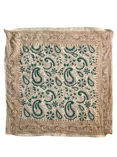 Green Paisley Bandana | Handblock Printed Cotton Bandana for Men & Women | Paisley Motif | Traditional Indian Print | Soft & Breathable Neck Scarf
