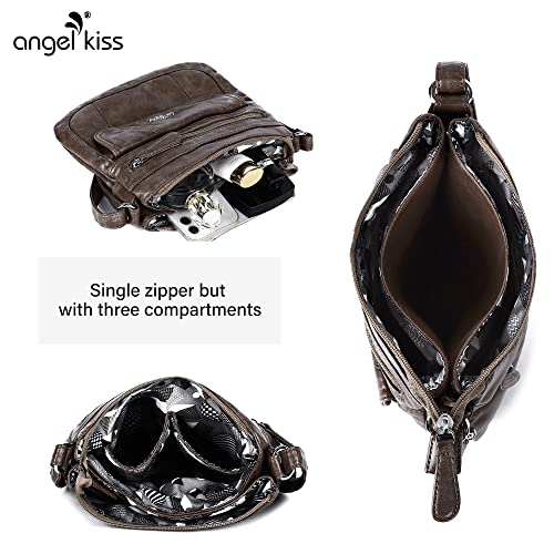 Angelkiss Small Womens Crossbody Bag Leather Shoulder Purse for Women Hobo Bag with Adjustable Shoulder Strap - color: 16taupe