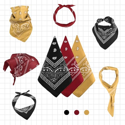 NACHLYNN 10/20pcs Paisley Bandanas Assorted Bandanas Cowboy Polyester Headbands Square Scarf Headwear - color: Khaki, Black, Burgundy
