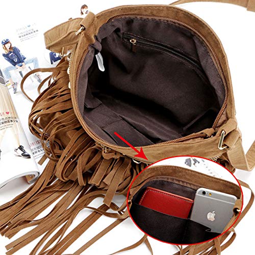 Hoce Women’s Leather Fringe Messenger Bag Large Hobo Crossbody Tassel Shoulder Bags, Gift for Mom Wife Girlfriend - color: E-brown
