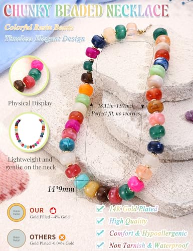 Besteel Chunky Beaded Necklace for Women - Colorful Resin Bead Choker Statement Necklaces with Gold Conch Heart Pendant Trendy Boho Large Summer Beach Jewelry - style: Colorful