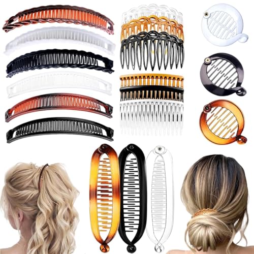 18 Pieces Banana Hair Clips Classic French Hair Comb Set Fishtail Plastic Twist Hair Clip Ponytail Accessories for Women Girls, 6 Styles（style1） - color: black,white, brown（style1）
