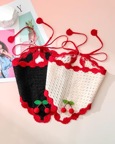 AWAYTR Crochet Head Scarf Hair Bandanas Women Knit Bandana Headband Scarf Tie-Back Head Coverings Floral Headscarf - color: Cherry - Black + White