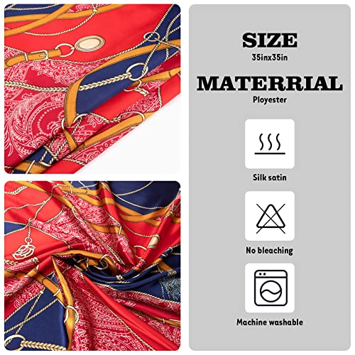 NZKNP Silk-Like Head Scarf - Women's Bandana Wraps - color: 3-navy and Red Chain, size: 35"*35"