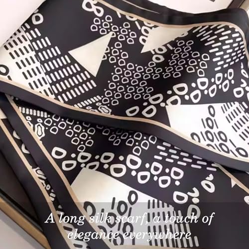 Sumolux Head Hair Scarf for Women Neck Purse Bag Handbags Scarf Like Silk - color: Black White Circles