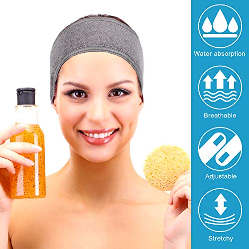 Whaline Spa Facial Headband Head Wrap Terry Cloth Headband 4 Counts Stretch Towel for Bath, Makeup and Sport (Gray) - color: Gray