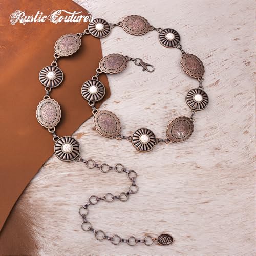 Montana West Rustic Couture's Large Western Concho Metal Belts for Women Cowgirl - color: Frosted Marble White
