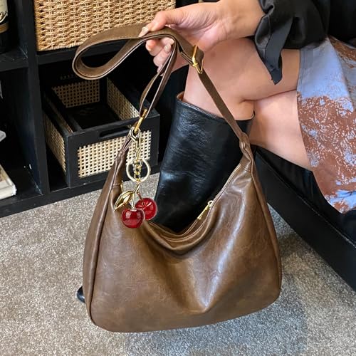 Hobo Bags for Women Leather,Foldable Slouchy Shoulder Purse Crossbody Handbag,Soft Vegan Brown Tote Casual Everyday Handbags - color: Wy22 Upgraded Coffee