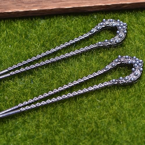 2PCS Vintage French U-Shaped Hair Pins – Retro Metal Hair Forks for Women, Elegant Bun & Updo Hair Accessories