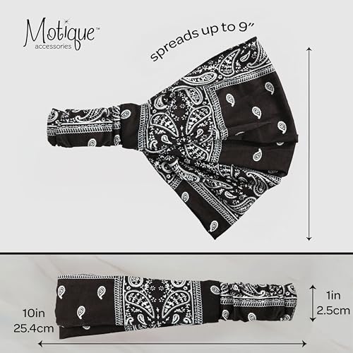 Motique Accessories Wide and Stretchy Cotton Bandana Headwrap, Multiple Colors (Black Paisley, Medium) - color: Black Paisley