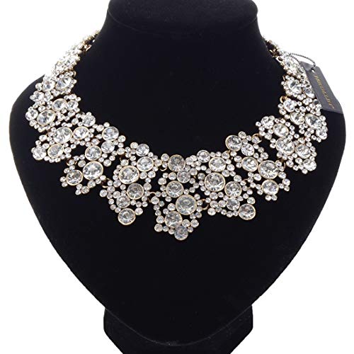 Jerollin Crystal Rhinestone/Pearl Statement Chain Necklace, Vintage Choker Bib Pendant Necklace Bohemian Bling Tassel Collar Statement Necklace for Evening Party - color: Silver Crystal
