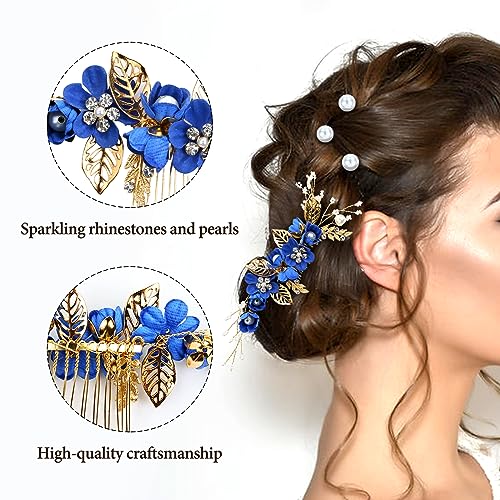 inSowni 20 Pack Classic White Dusty Pink Blue Flower Bridal Wedding Hair Side Combs+U-shaped Flower Hair Pins+Twist Spiral Pearl Hair Pins Pieces Headpieces Accessories for Brides Bridesmaids Women - color: Royal Blue