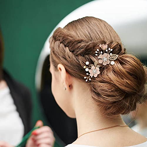 inSowni 20 Pack White Dusty Pink Blue Flower Bridal Wedding Hair Side Combs+Flower Hair Pins+Twist Spiral Pearl Hair Pins Floral Hair Pieces Headpieces Accessories for Brides Bridesmaids Women Girls - color: 20 Pack Dusty Pink Flower Hair Pins Combs Acces