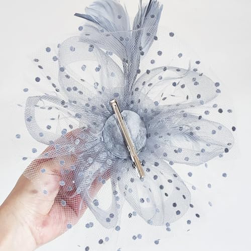 Fascinators Hat Pearl Earrings Necklace Bracelets Gloves 1920s Headband Hair Clips Women Flower Mesh Feather Headpiece Headwear Halloween Carnival Cocktail Wedding Tea Party Accessories Gray - color: Gray
