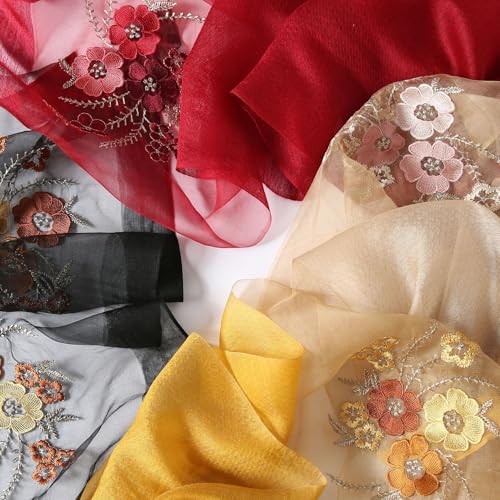 Jeelow Silk Blend Floral Fashion Scarf Shawl Wrap Lightweight Sheer For Women Floral Embroidery Wedding Party Prom - color: Petal Golden Honey
