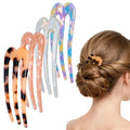 4 Pcs Large French Pins for Thick Hair 3-Prong Hair Forks Retro U Shaped Hair Pins for Women French Twist Hairs Pin Clips Chignon Pin Hairstyle Accessories (Blue Mermaid Light Tortoise Pink)