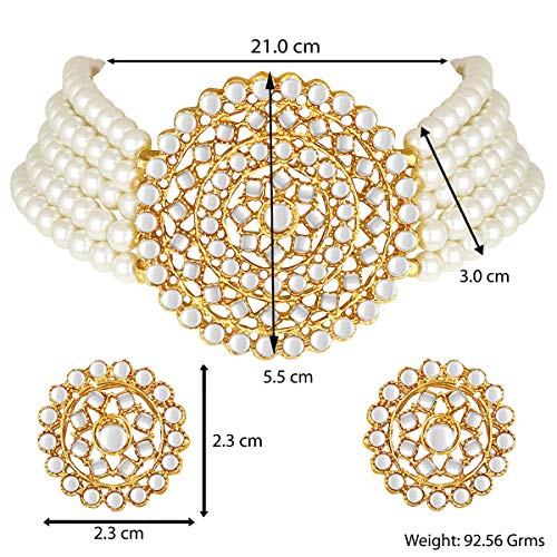 Aheli Pearl Diamond Choker Necklace & Round Earrings Gift for Women Indian Traditional Bollywood Fashion Bharatanatyam jewellery set - color: White 2