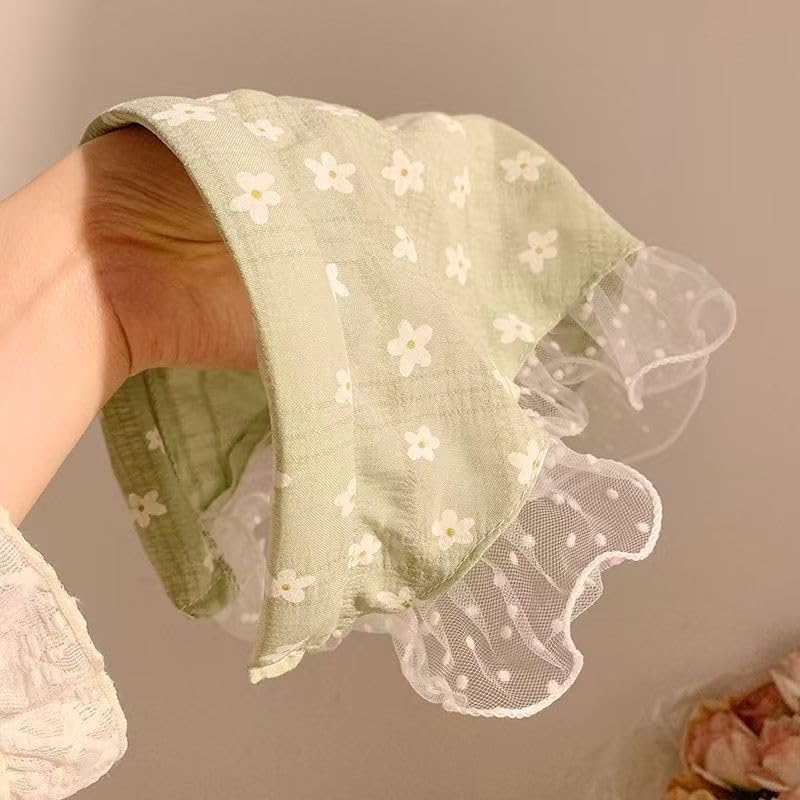 Women's Lace Bandana Headband, Vintage Gingham Triangle Scarf with Bow, French Retro Style for Boho Chic & Casual Outfits (16-Green floral, One Size) - color: 16-Green floral