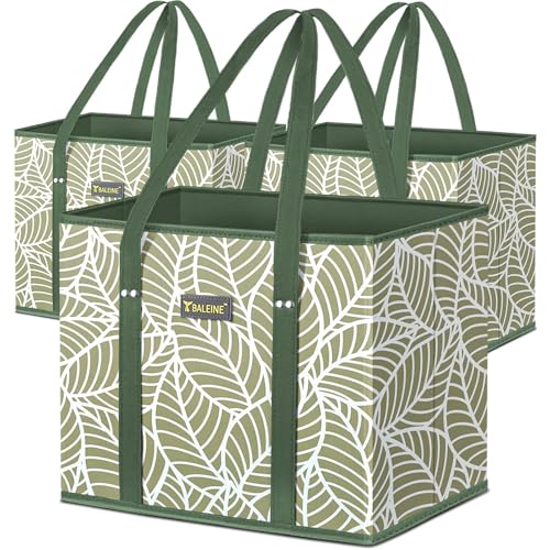 BALEINE 3Pk Reusable Grocery Bags, Foldable Shopping Bags for Groceries with Reinforced Bottom & Handles (Antique Foliage) - color: Antique Foliage, size: 3 Pack