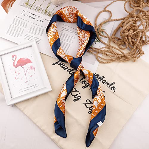 NZKNP Silk-Like Head Scarf - Women's Bandana Wraps - color: 34-nave and Coffee, size: 35"*35"