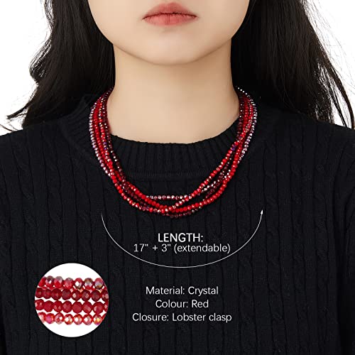Noessla Beaded Statement Necklaces for Women Layered Chunky Bead Necklace Fashion Costume Jewelry Gifts for Mom - color: 029-Red
